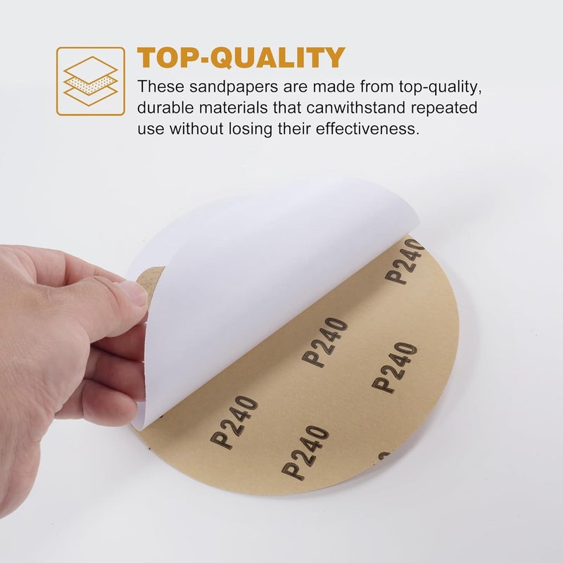 Shawya PSA Sanding Discs 50 PCS 6 Inch 240 Grit Self Adhesive Sticky-Back Sandpaper for DA Sander Finishing Abrasive Sand Paper Woodworking Wood Metal Sanding Disc - Image 3
